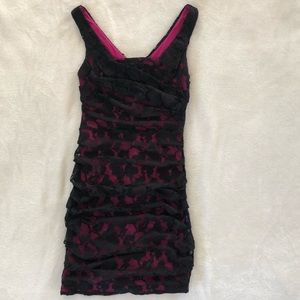 Express black lace overlay pink lined dress
